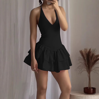 New Solid Color Waist Tight Backless High Texture Temperament Dress