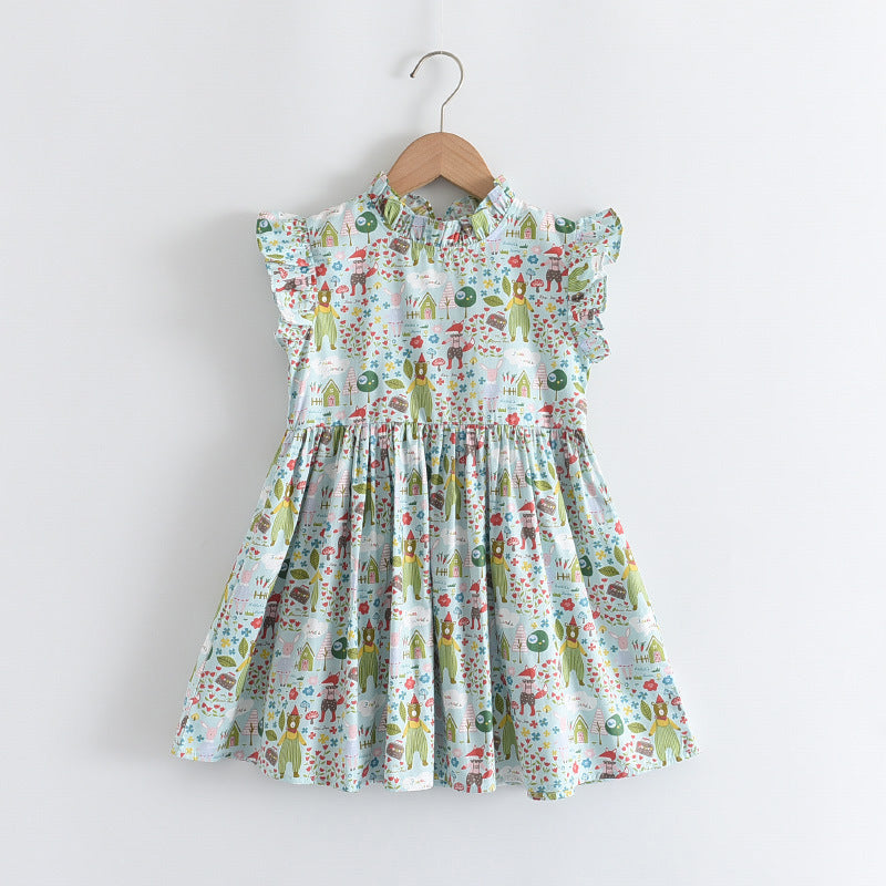 Girls New Short Sleeve Patchwork Print Dress