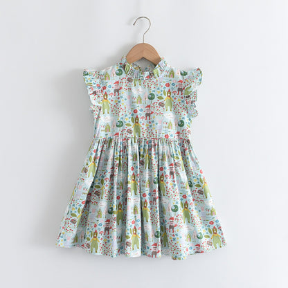 Girls New Short Sleeve Patchwork Print Dress