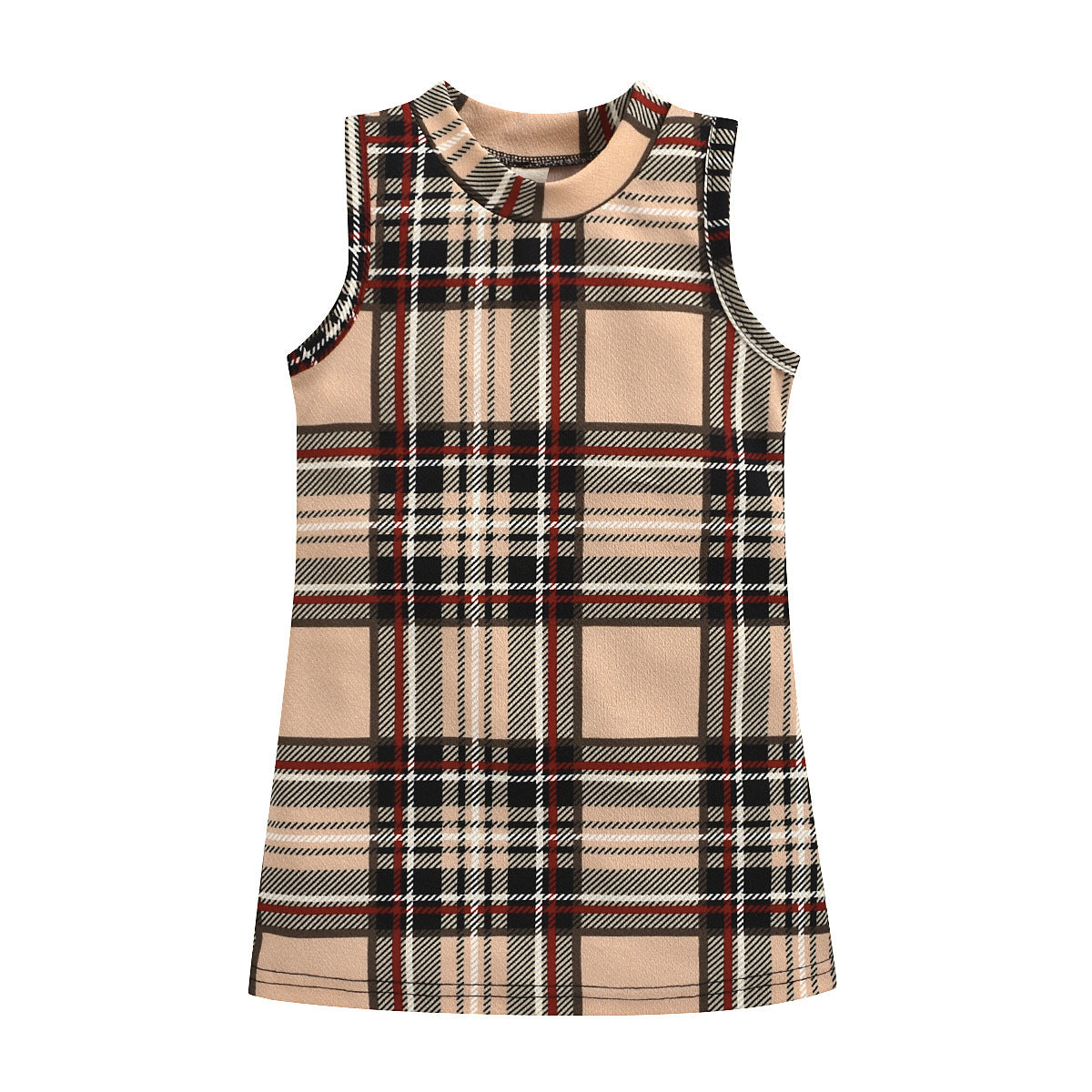 Girls Fashion Sleeveless Plaid Round Neck Dress