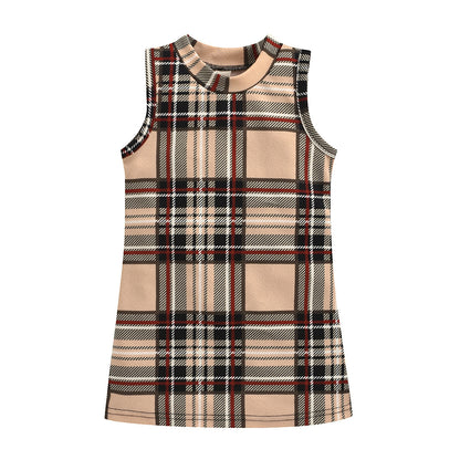 Girls Fashion Sleeveless Plaid Round Neck Dress