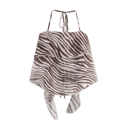 Animal Print Halter Spaghetti Straps High Waist Skirt Suit