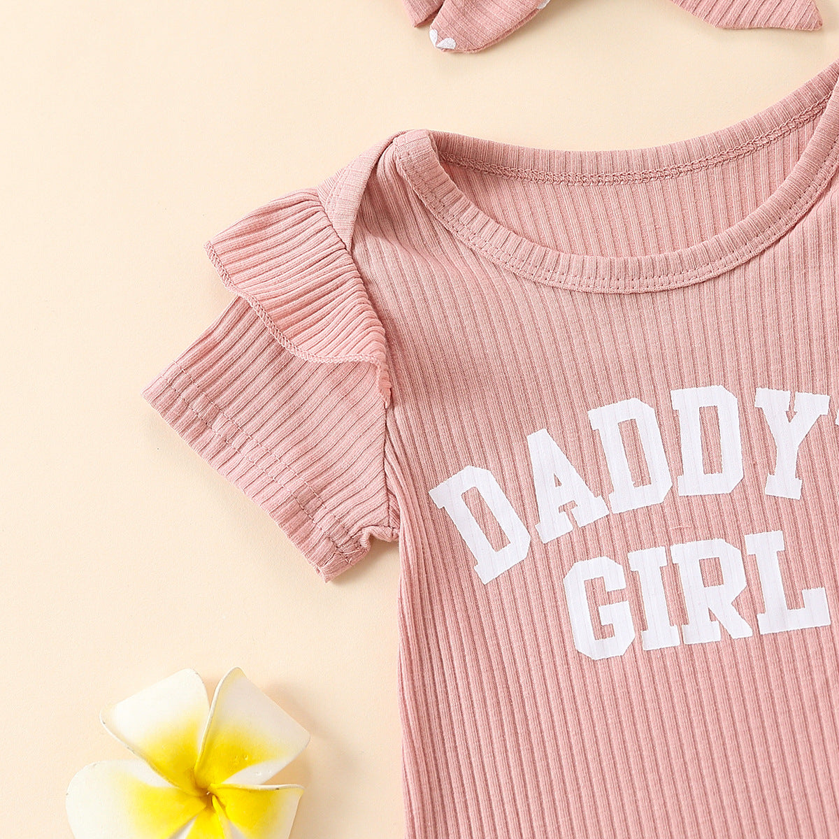 Flounced Sleeve Romper Fake Drawstring Shorts Two-piece Set