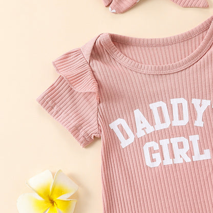 Flounced Sleeve Romper Fake Drawstring Shorts Two-piece Set