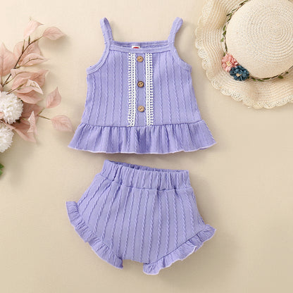 Baby Solid Color Multicolor Suspender Shorts Suit