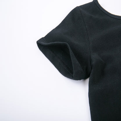 Girls new children's fashion tide black short T + striped fungus wide leg pants