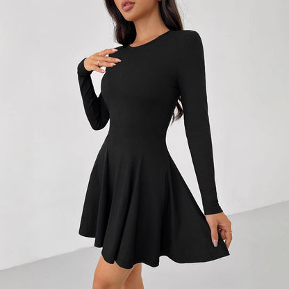 Fashion Solid Color Rib Fabric Dress For Women
