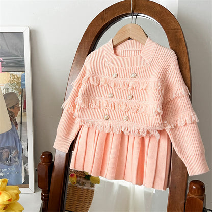 Tassel Knitted Long Sleeve Pullover Two-piece Set