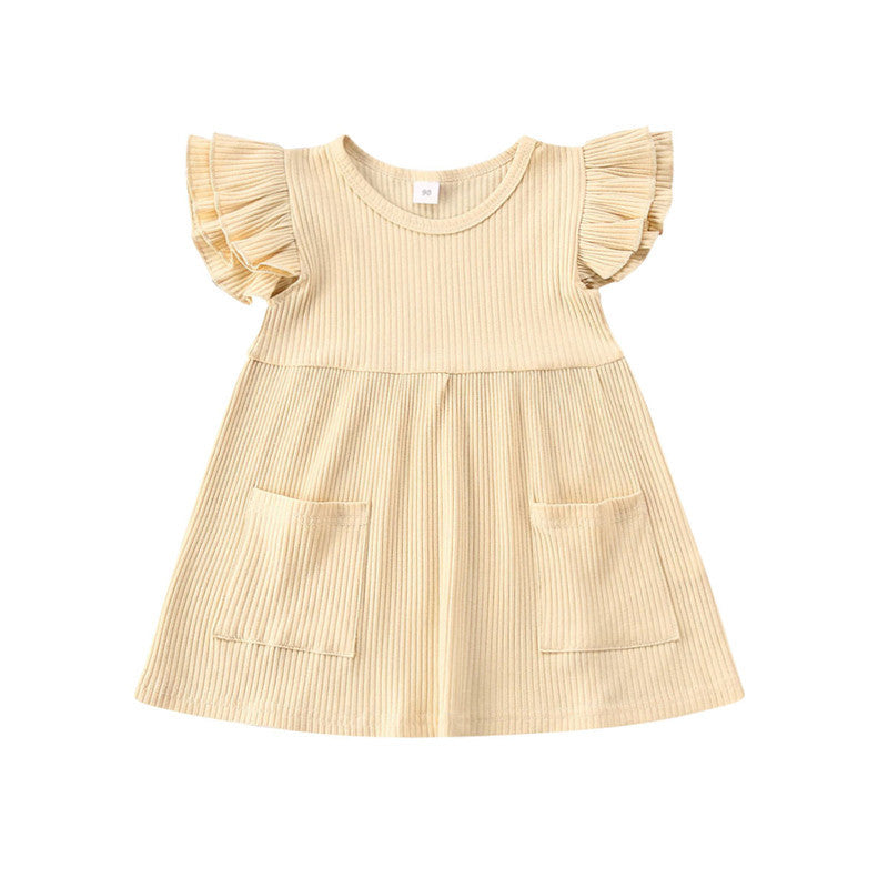 Girls' Hanging Cotton Flying Sleeve Dress