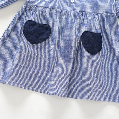Lapel long sleeve girls shirt dress