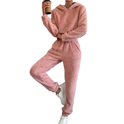 Autumn And Winter Women's Plush Hooded Long Sleeve Casual Suit