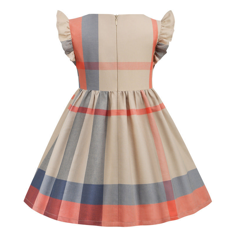 Women's Pure Cotton Sleeve Plaid Small And Medium Children's Dress