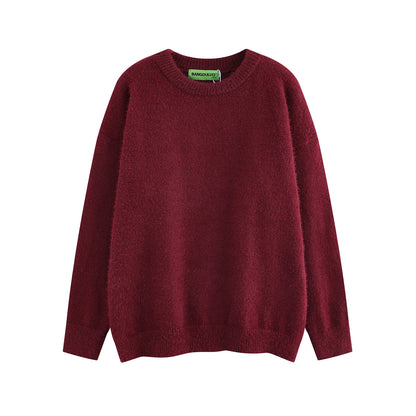 American Retro Simple Solid Color Crew Neck Pullover Sweater Men And Women