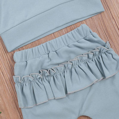 Simple Solid Color Long-sleeved Trousers Children's Suit With Leaf Edge