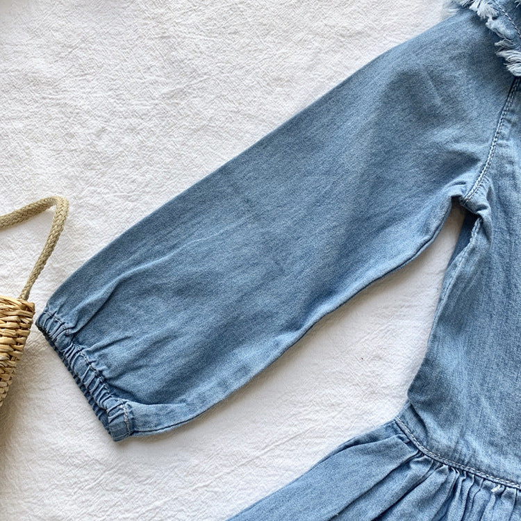 Girl's denim skirt with lotus collar