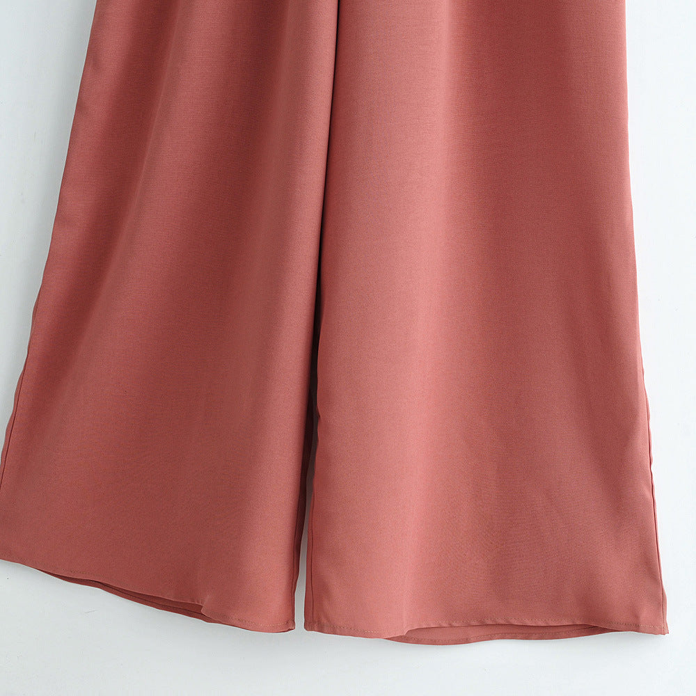 Women's Stand Collar Short Sleeve with Belt Jumpsuit