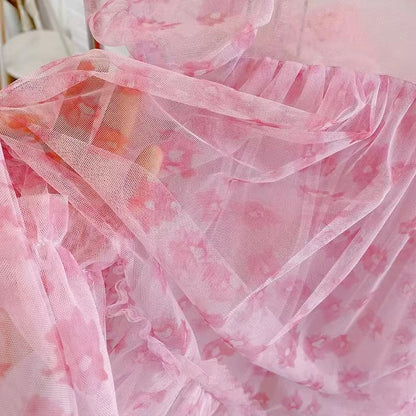 Western Style Short Sleeve Flower Mesh Fairy Dress