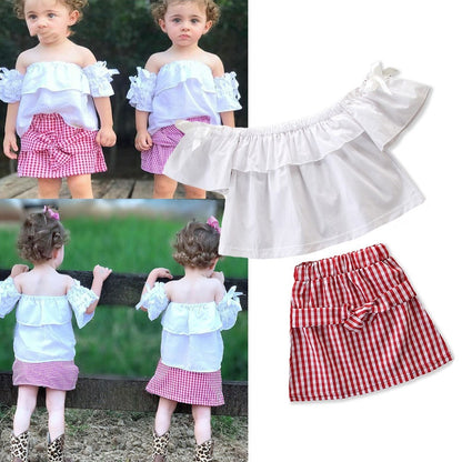 Girl cute one-shoulder skirt suit