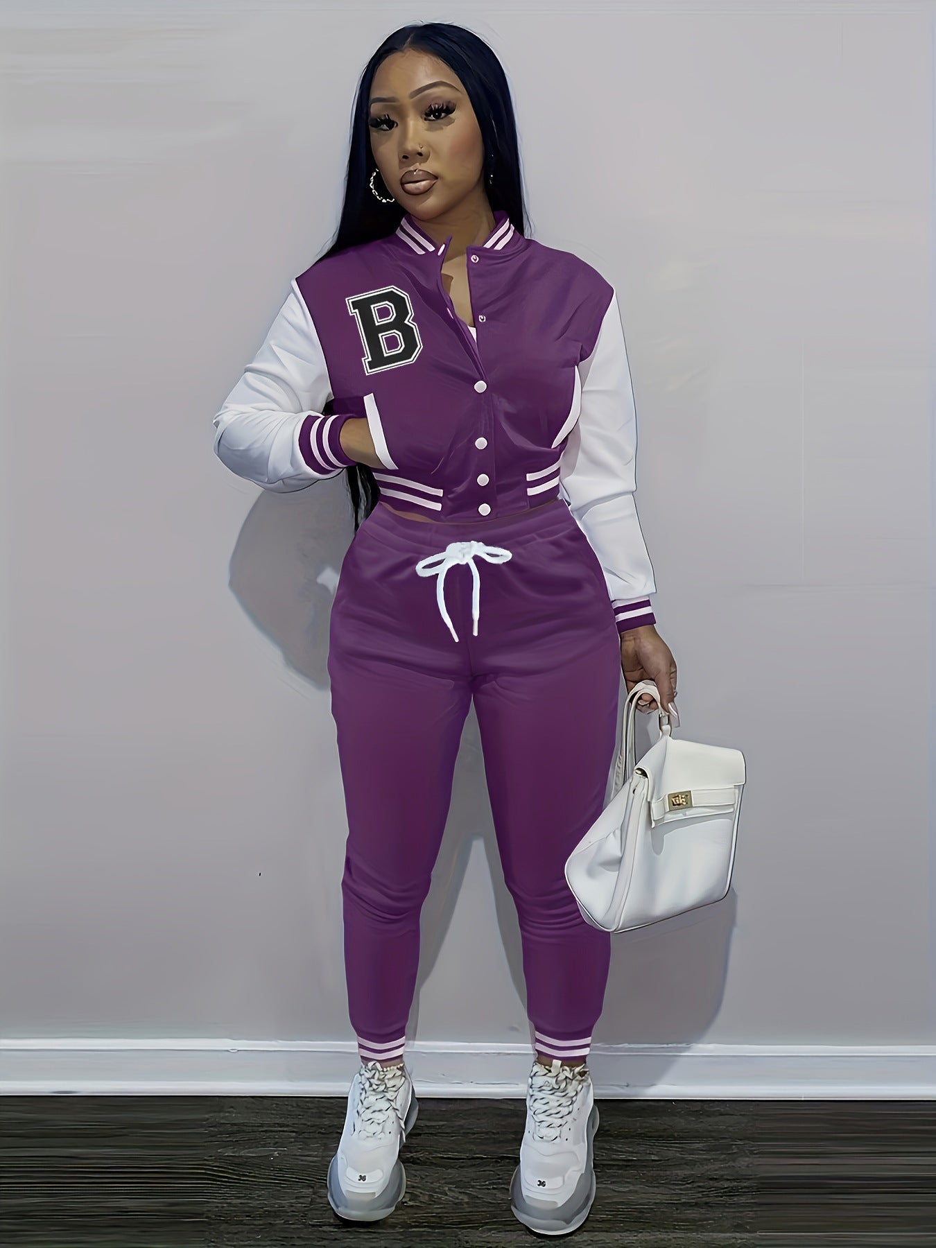 Letter Color Matching Jacket Single-breasted Letter Printed Baseball Uniform Sports Suit