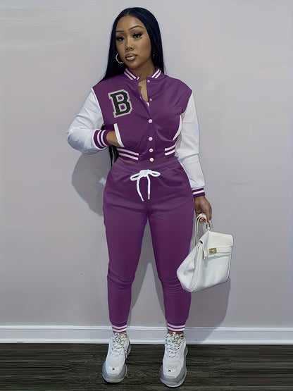 Letter Color Matching Jacket Single-breasted Letter Printed Baseball Uniform Sports Suit