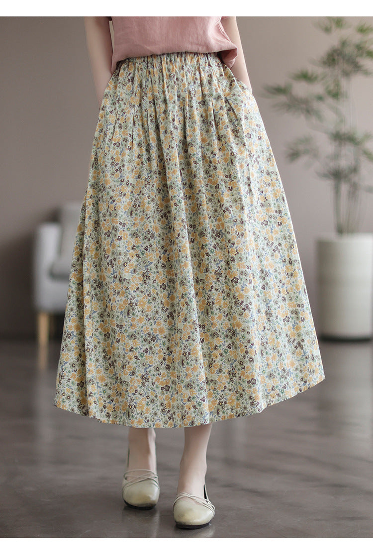 Artistic Floral Washed Cotton Sweet Neighbor's Beautiful Printed Skirt
