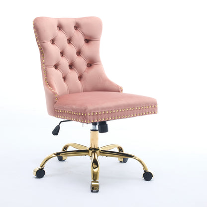 A&A Furniture Office Chair,Modern Velvet Upholstered Tufted Button Home Office Chair With Golden Metal Base,Adjustable Desk Chair Swivel Office Chair
