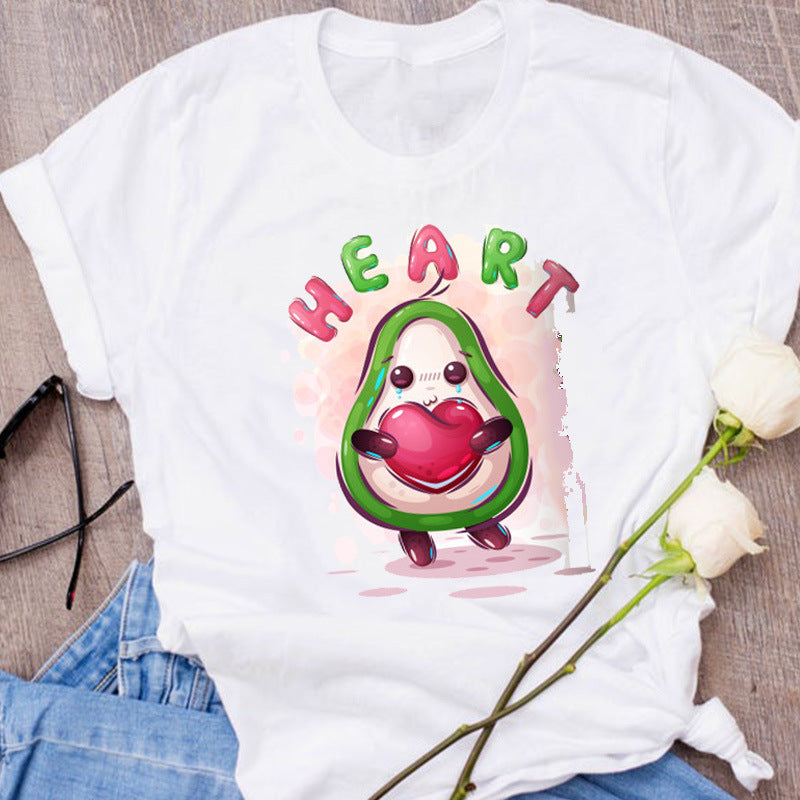 Avocado Creative Fashion Printing Men's And Women's Short-sleeved T-shirt Summer Loose