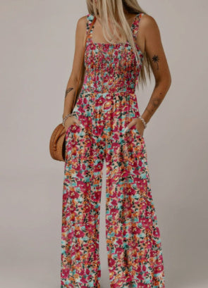 European And American Bohemian Spaghetti-strap Floral Print Overalls