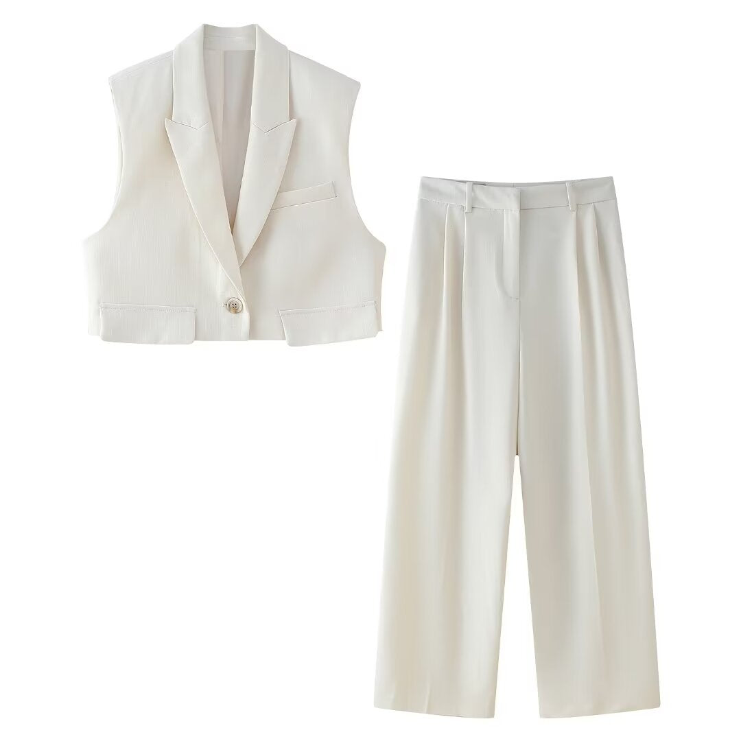 Sleeveless Short Vest Top Wide Leg Trousers