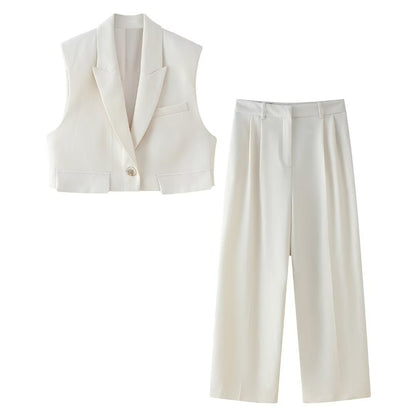 Sleeveless Short Vest Top Wide Leg Trousers