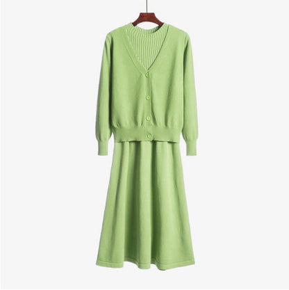 Mid-length Knitted Dress Suit Cardigan Woolen Skirt Two-piece Set