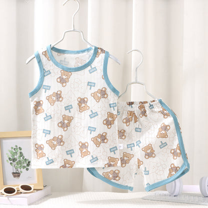 Children's Vest Suit Cotton Pajamas Baby Korean Style Sleeveless