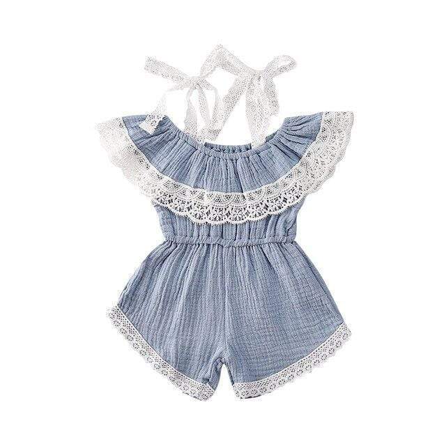 Girls' Sling Jumpsuit Ins Solid Color Lace One-shoulder Jumpsuit