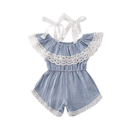 Girls' Sling Jumpsuit Ins Solid Color Lace One-shoulder Jumpsuit