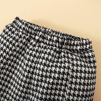 Plaid Heart-shaped Stand Collar Long-sleeved Trousers Hat