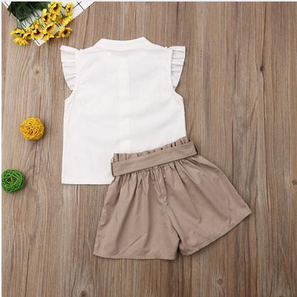 Baby lotus leaf collar sleeveless shorts 2-piece set