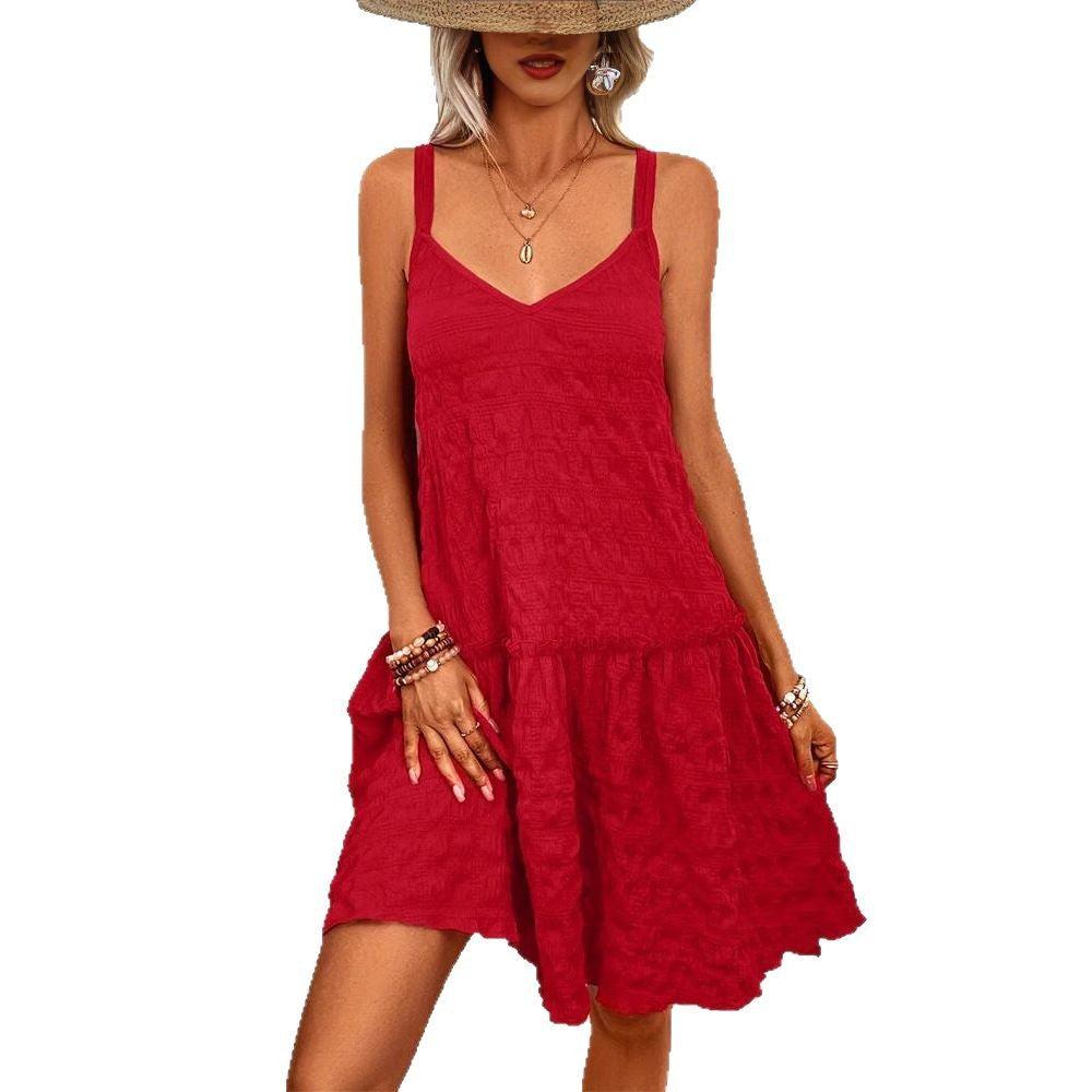 Elegant And Romantic Spaghetti Strap Ruffled Dress