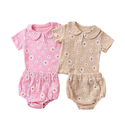 Cute Sunflower Printed Pajamas With Short Sleeves