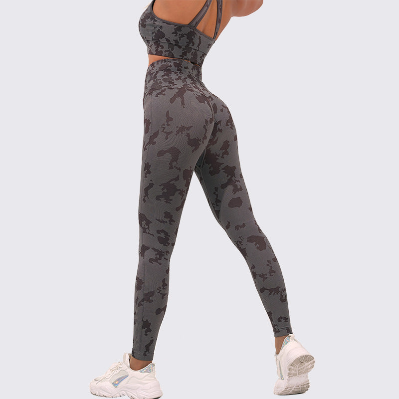 Camouflage Yoga Clothes Suit Sports Bra High Waist Belly Contracting Slimming Pants