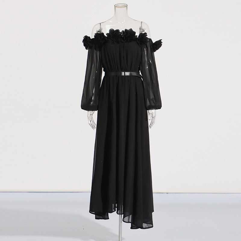 Three-dimensional Flower Patchwork Waist-slimming Dress Female