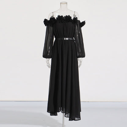 Three-dimensional Flower Patchwork Waist-slimming Dress Female