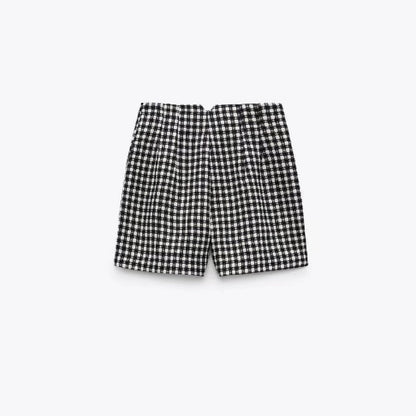 High Waist Plaid Casual Shorts