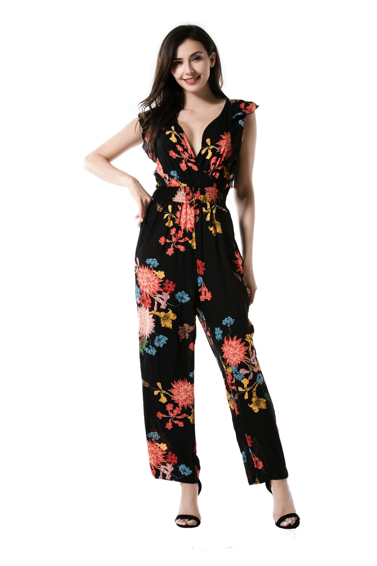 Foliated Slim Floral Print Jumpsuit