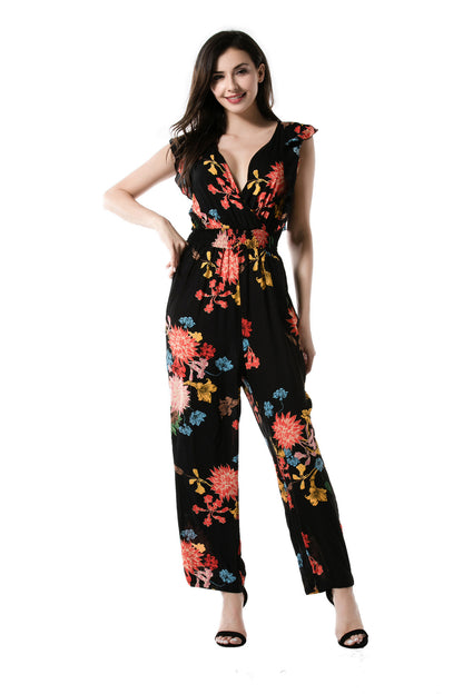 Foliated Slim Floral Print Jumpsuit