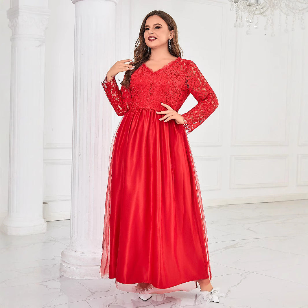 Women's Mesh Lace Long Sleeve Wedding A- Line Skirt