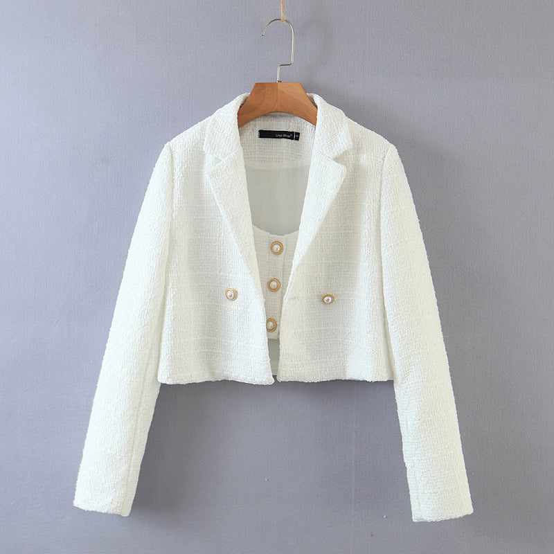 Autumn new loose small fragrance short coat autumn and winter pearl woolen suit