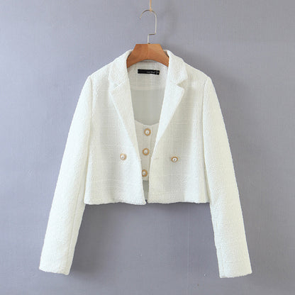 Autumn new loose small fragrance short coat autumn and winter pearl woolen suit