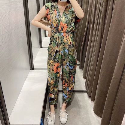 Hot summer print new waist fashion jumpsuit