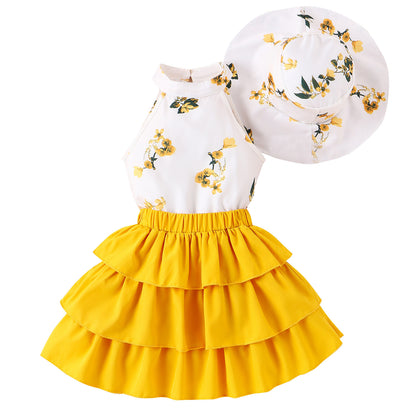Printed Halter Top Cake Skirt With Hat Suit