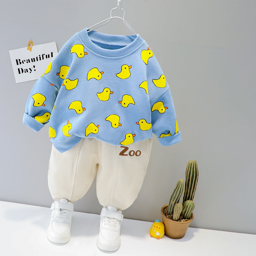 Autumn Children Suit Cartoon Print Top Two-piece Pants